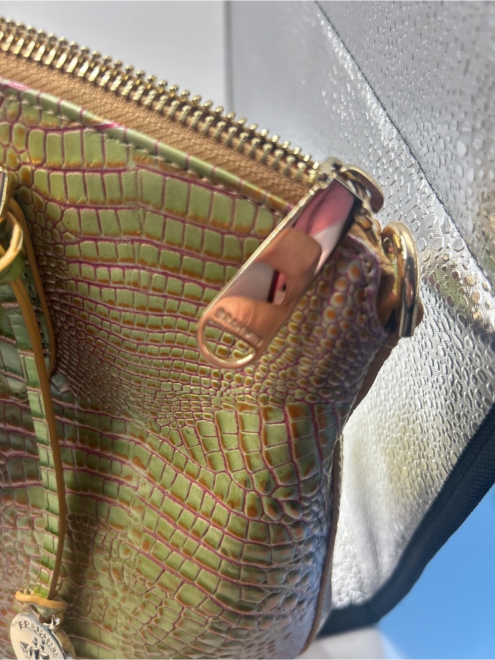 Brahmin Iridescent Green-Purple Croc Embossed Duxbury Satchel - Picture 9 of 14